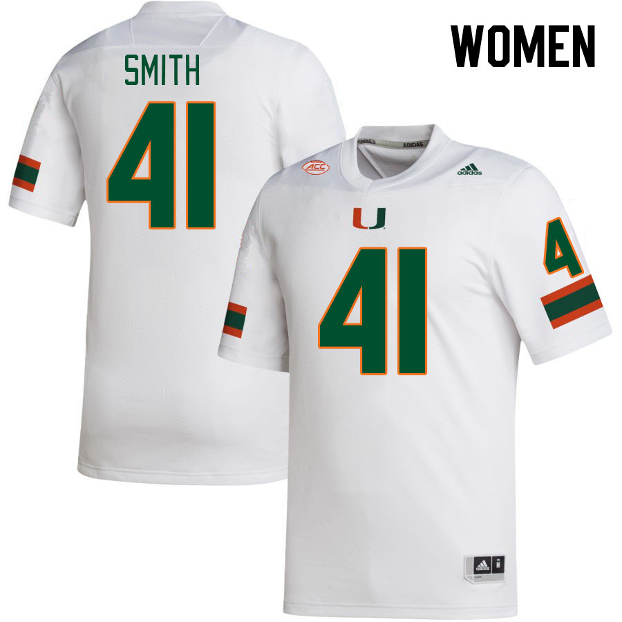 Women #41 Chase Smith Miami Hurricanes College Football Jerseys Stitched-White - Click Image to Close